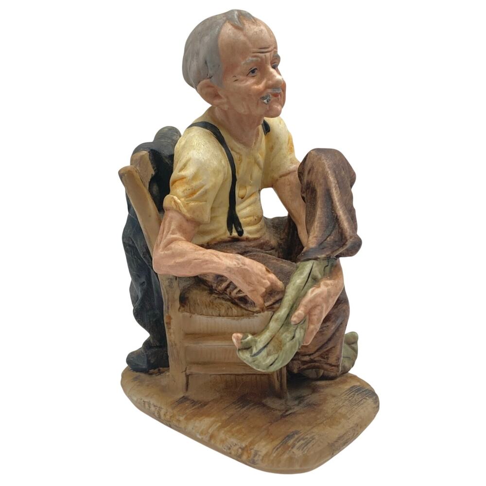 VTG Capodimonte Like Porcelain Figure Old Man In Chair-A Under Crown Hallmark